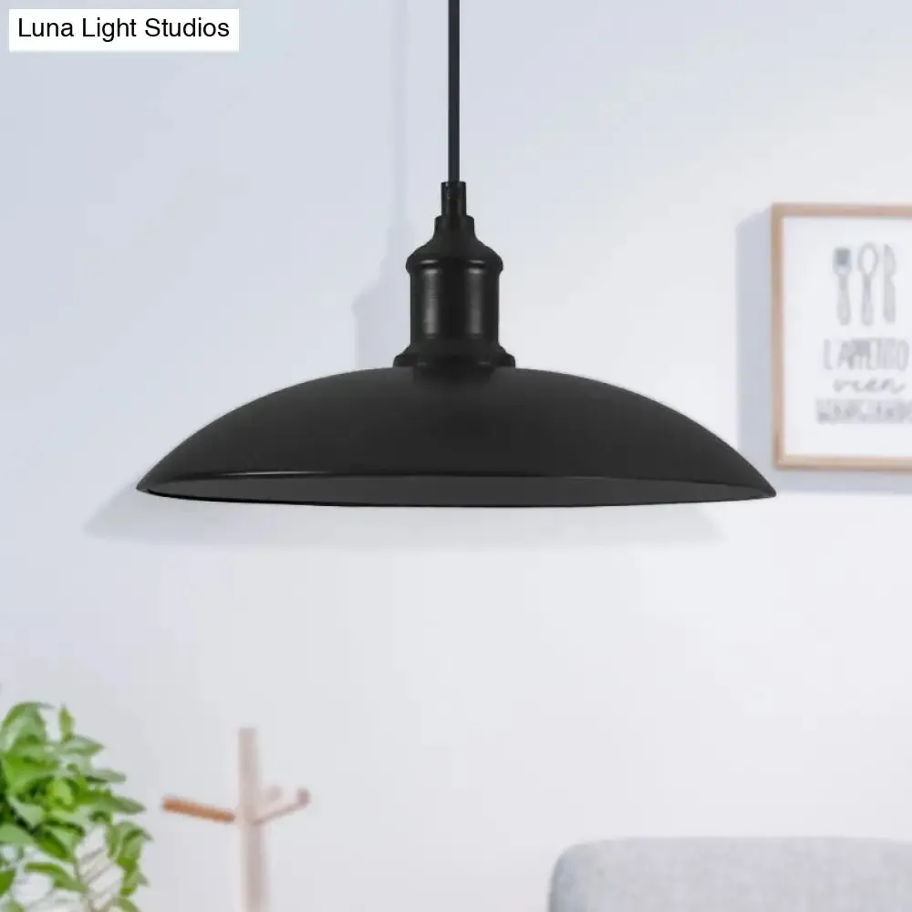 Industrial Style Metallic Saucer Pendant Light - 12.5"/16" W - 1 Light - Black/White - for Living Room Ceiling