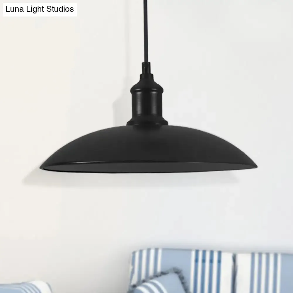 Industrial Style Metallic Saucer Pendant Light - 12.5"/16" W - 1 Light - Black/White - for Living Room Ceiling