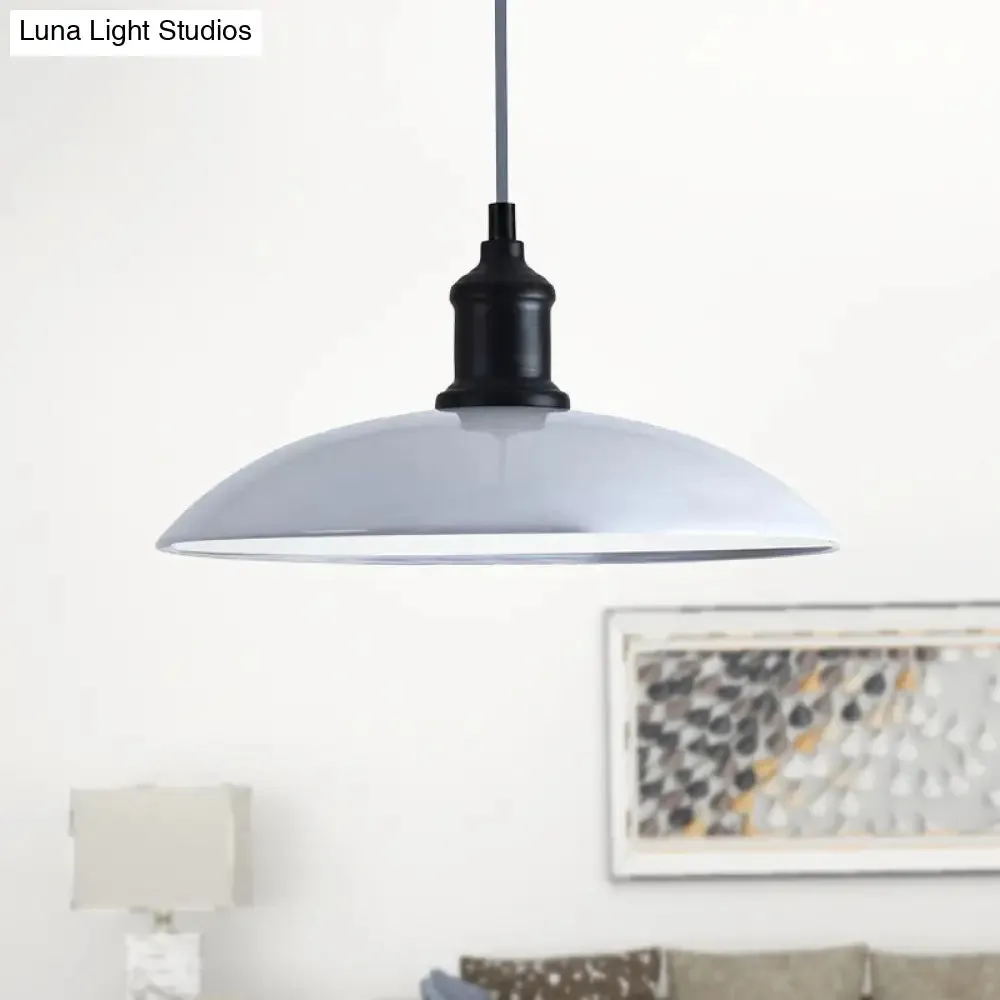 Industrial Style Metallic Saucer Pendant Light - 12.5"/16" W - 1 Light - Black/White - for Living Room Ceiling