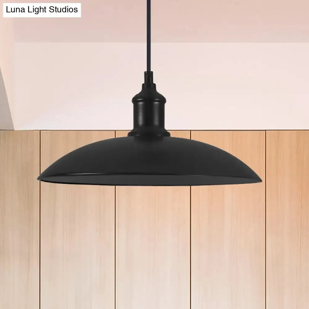 Industrial Style Metallic Saucer Pendant Light - 12.5"/16" W - 1 Light - Black/White - for Living Room Ceiling