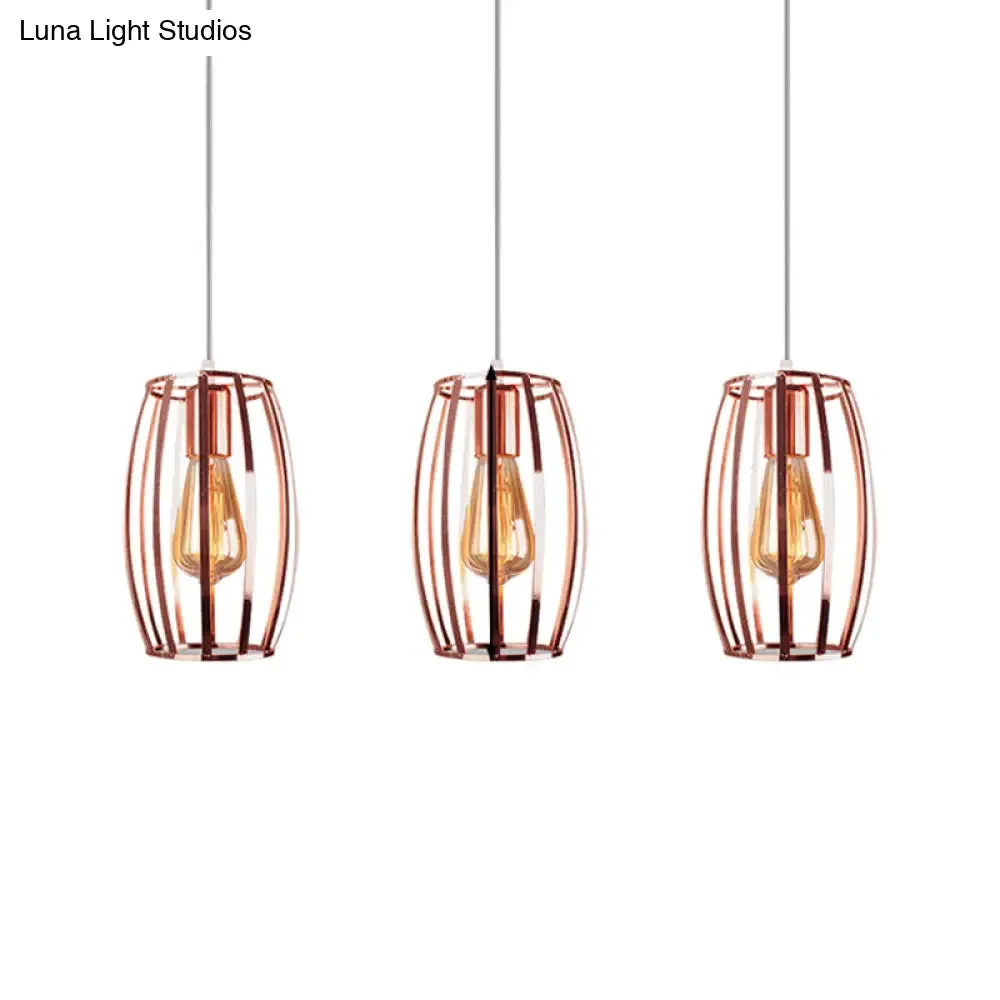 Iron Copper Hanging Lamp with Oval Cage Shade - Industrial Ceiling Fixture, 3 Bulbs - Stylish Lighting for Bedroom