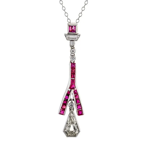 Kite Shaped Diamond & Ruby Pendant