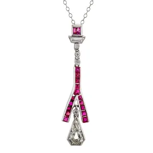 Kite Shaped Diamond & Ruby Pendant