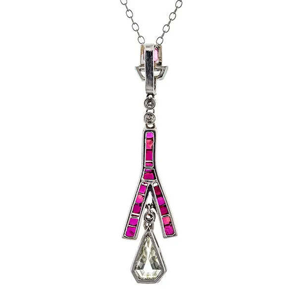 Kite Shaped Diamond & Ruby Pendant