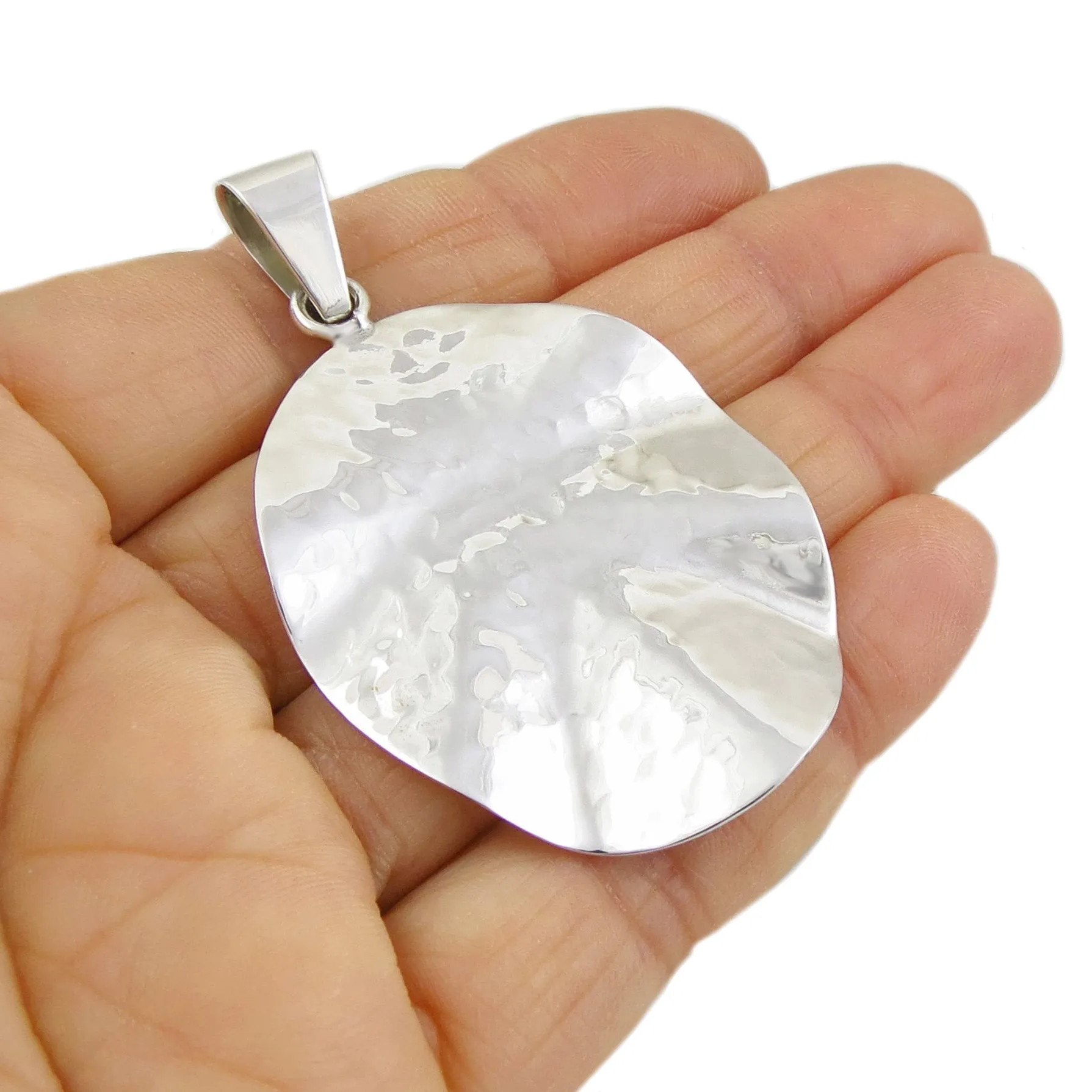 Large Hammered Silver Oval Pendant