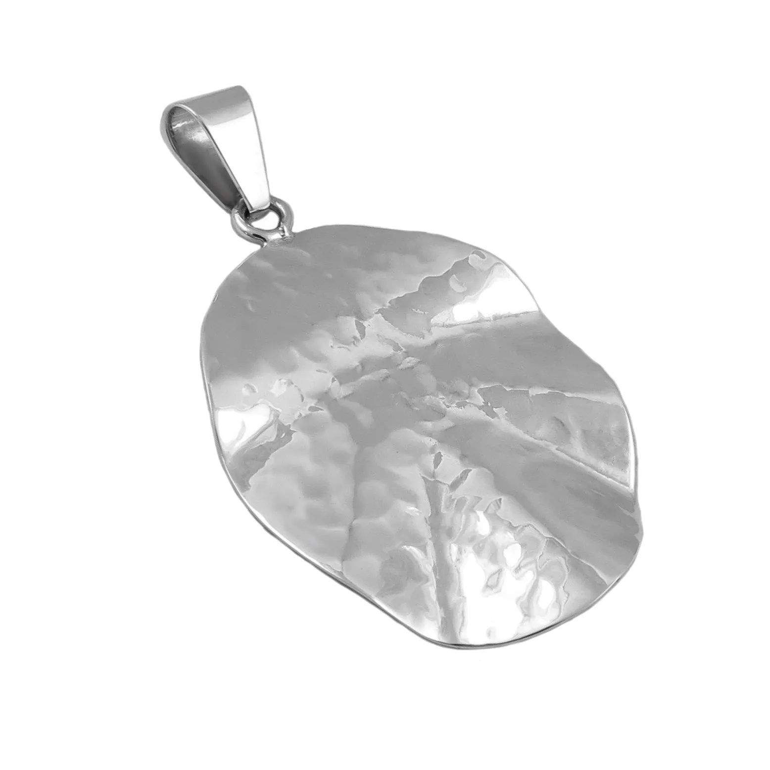 Large Hammered Silver Oval Pendant