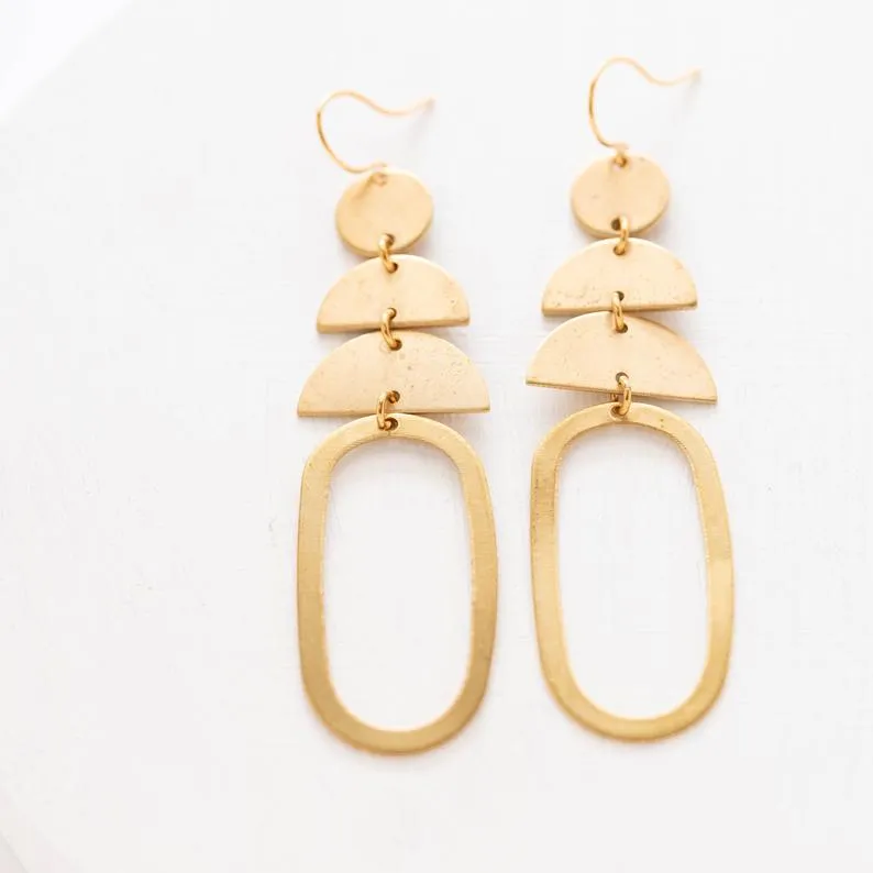 Long Oval and Moon Earrings -WS