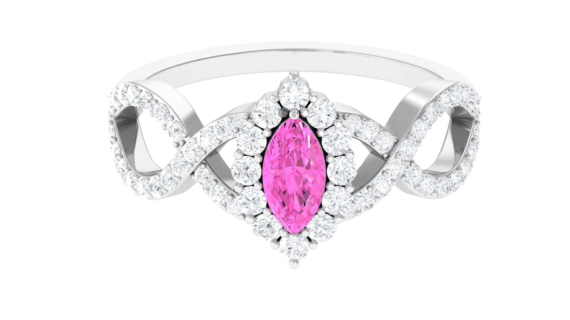 Marquise Pink Sapphire and Diamond Crossover Engagement Ring