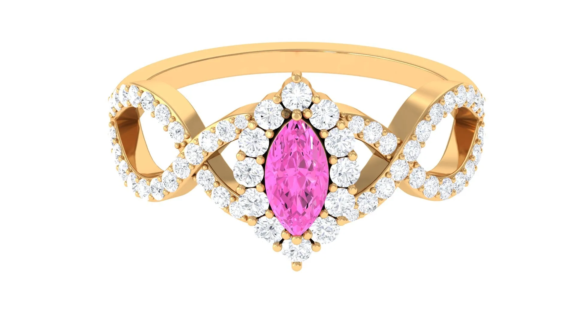 Marquise Pink Sapphire and Diamond Crossover Engagement Ring