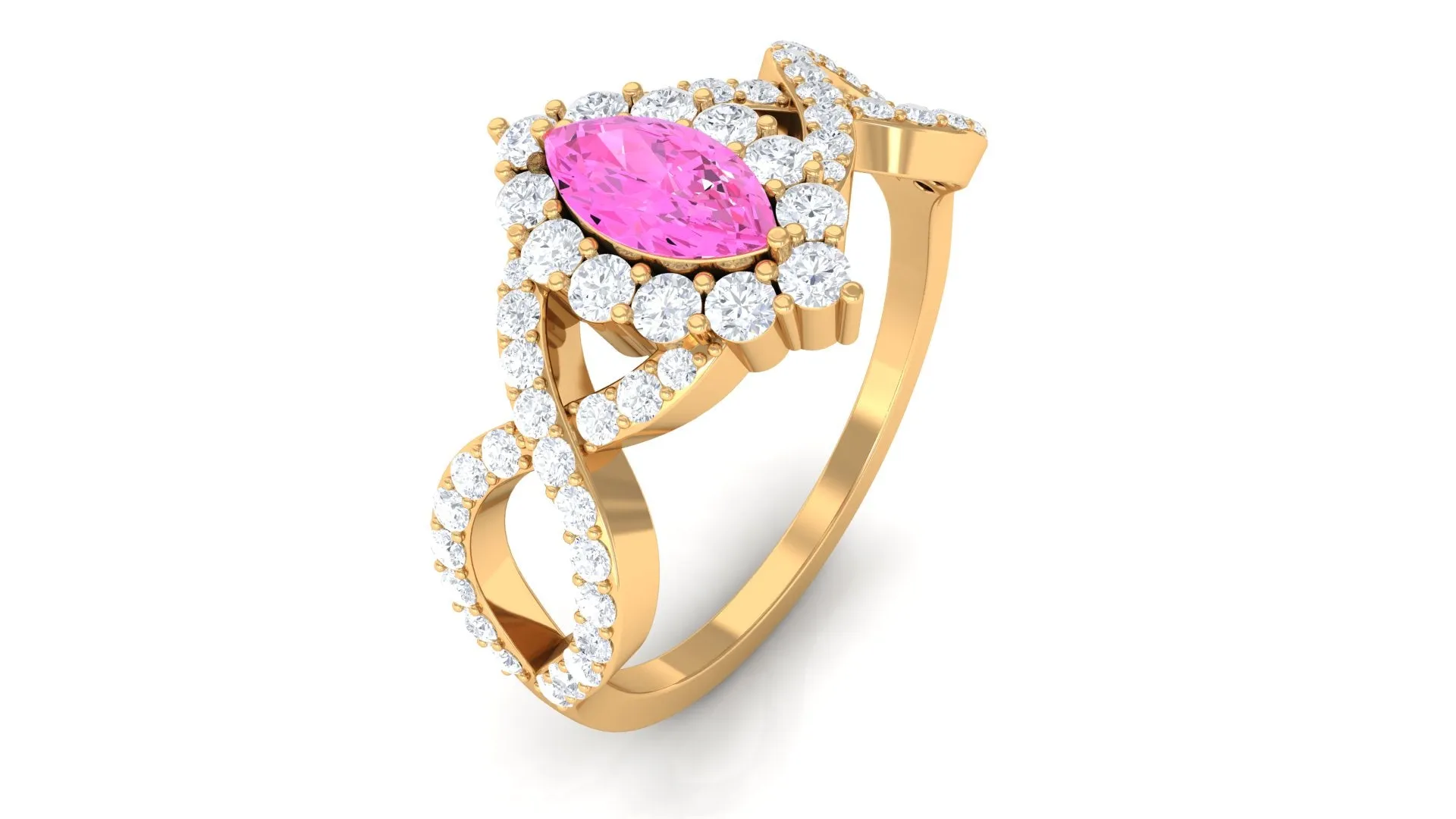 Marquise Pink Sapphire and Diamond Crossover Engagement Ring