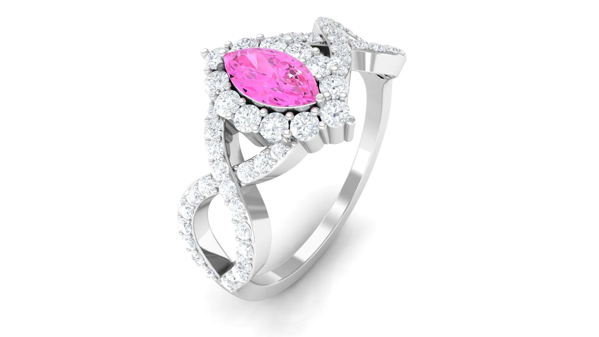 Marquise Pink Sapphire and Diamond Crossover Engagement Ring