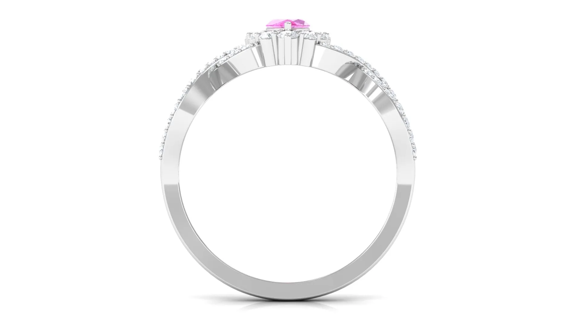 Marquise Pink Sapphire and Diamond Crossover Engagement Ring