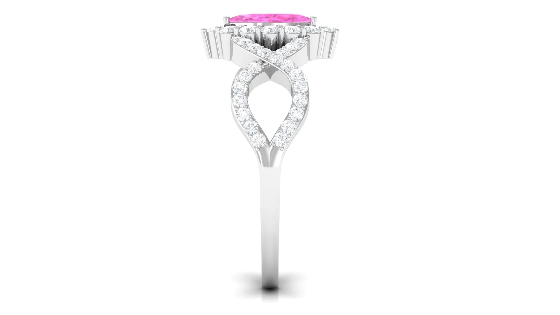 Marquise Pink Sapphire and Diamond Crossover Engagement Ring