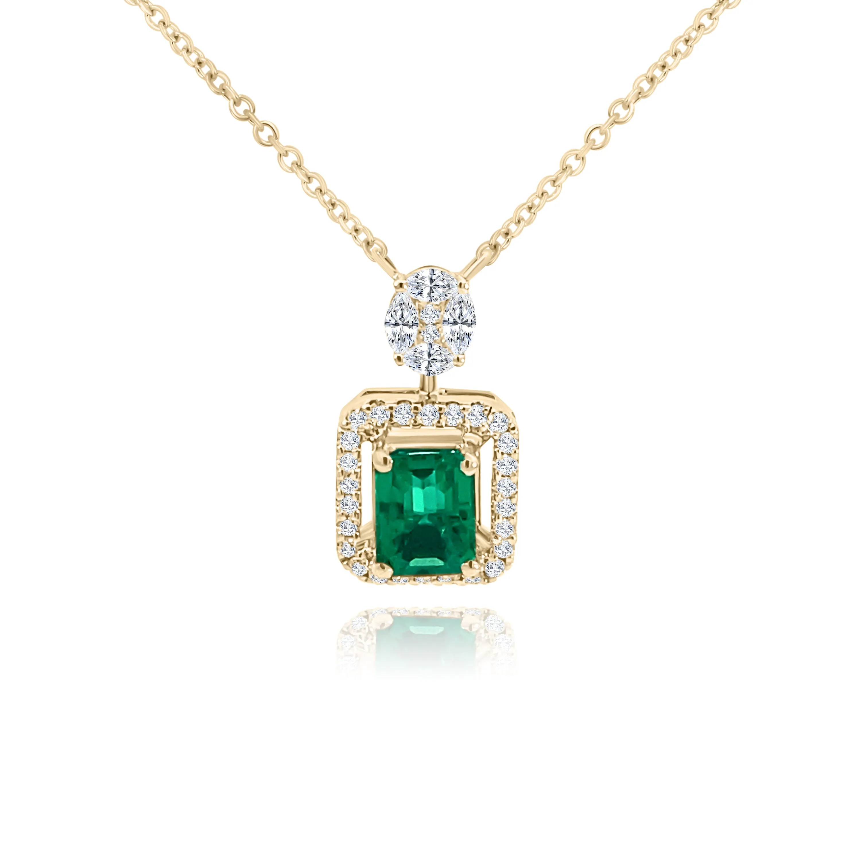 Marquise ,Princess &Brilliant cut Diamonds with Emerald cut Emerald "Amelia" Pendant