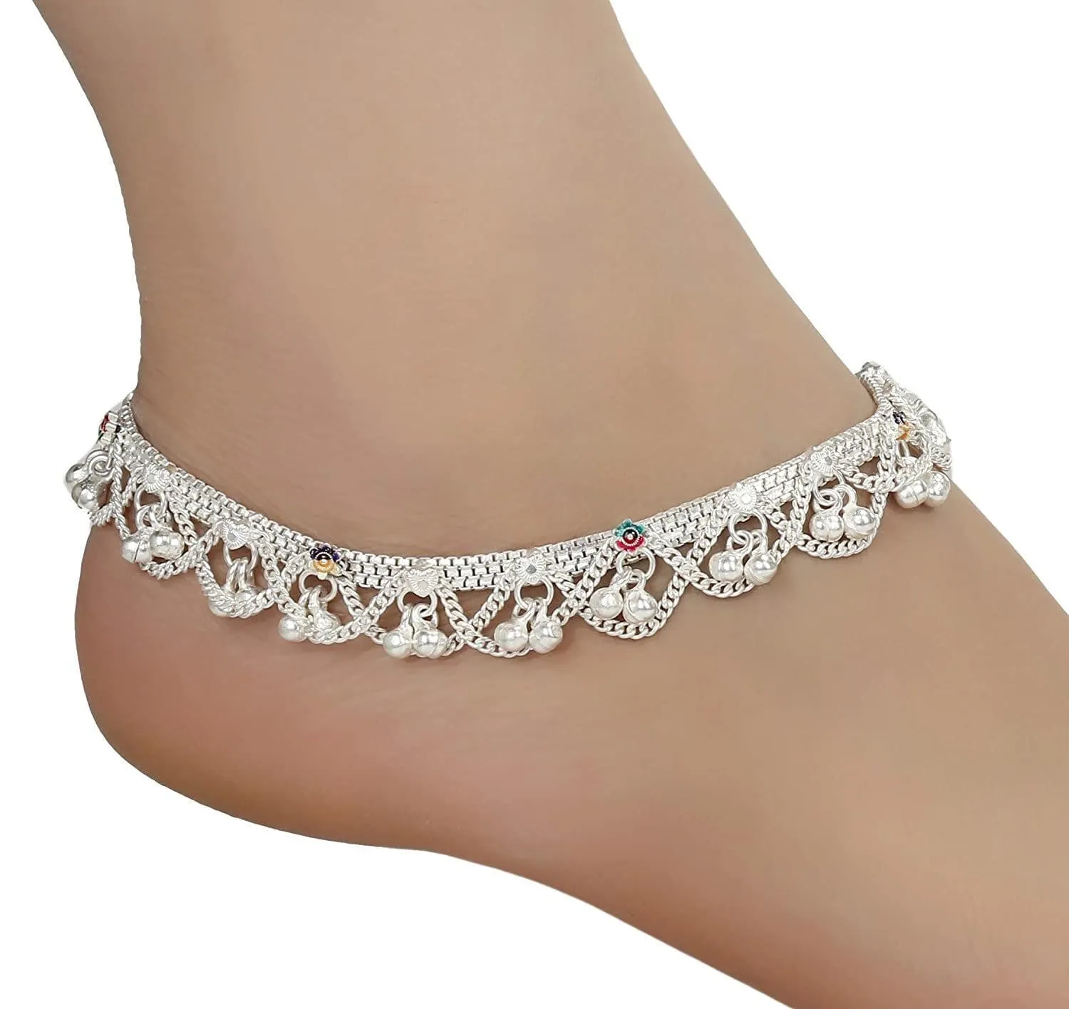 Metal Silver Plated Payal Anklet Pair