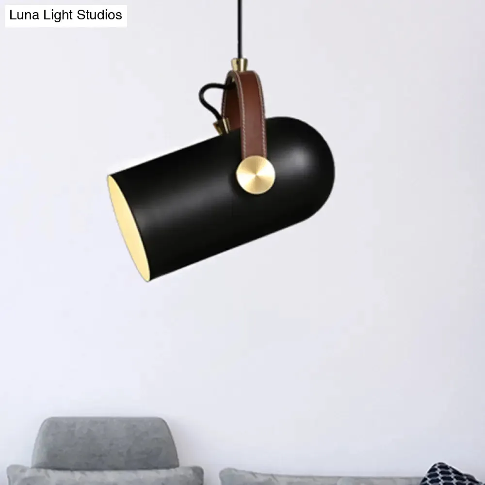 Metallic Bell Suspended Light: Loft Stylish Pendant Lighting w/Adjustable Leather Strap - Black