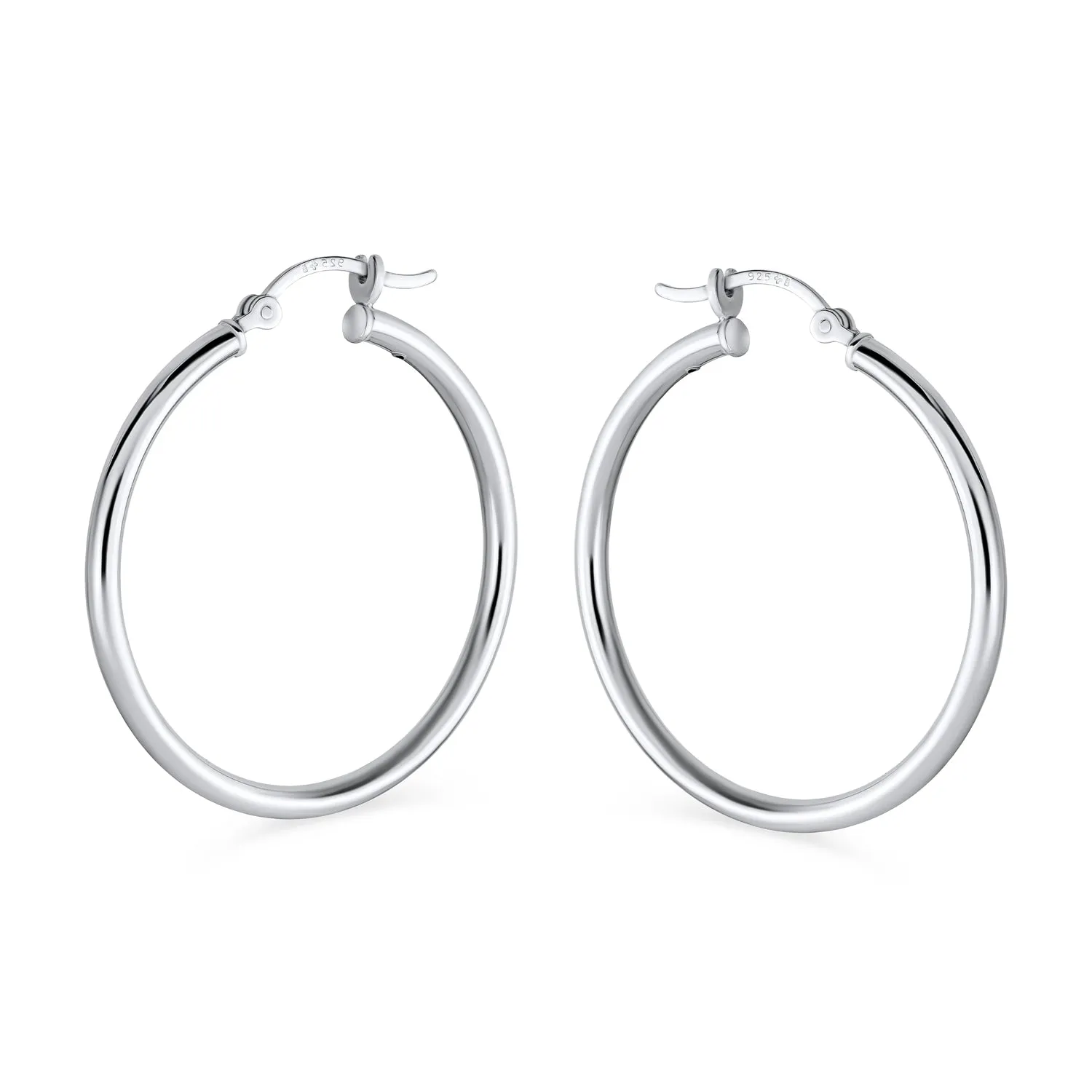 Minimalist Round Tube Hoop Huggie Earrings in Polished Sterling Silver 1.5 Inch