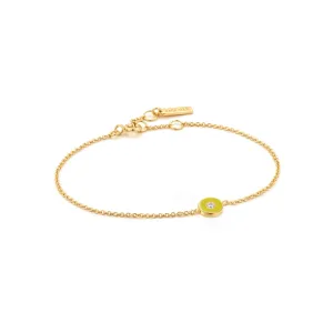 Neon Yellow Enamel Disc Gold Bracelet