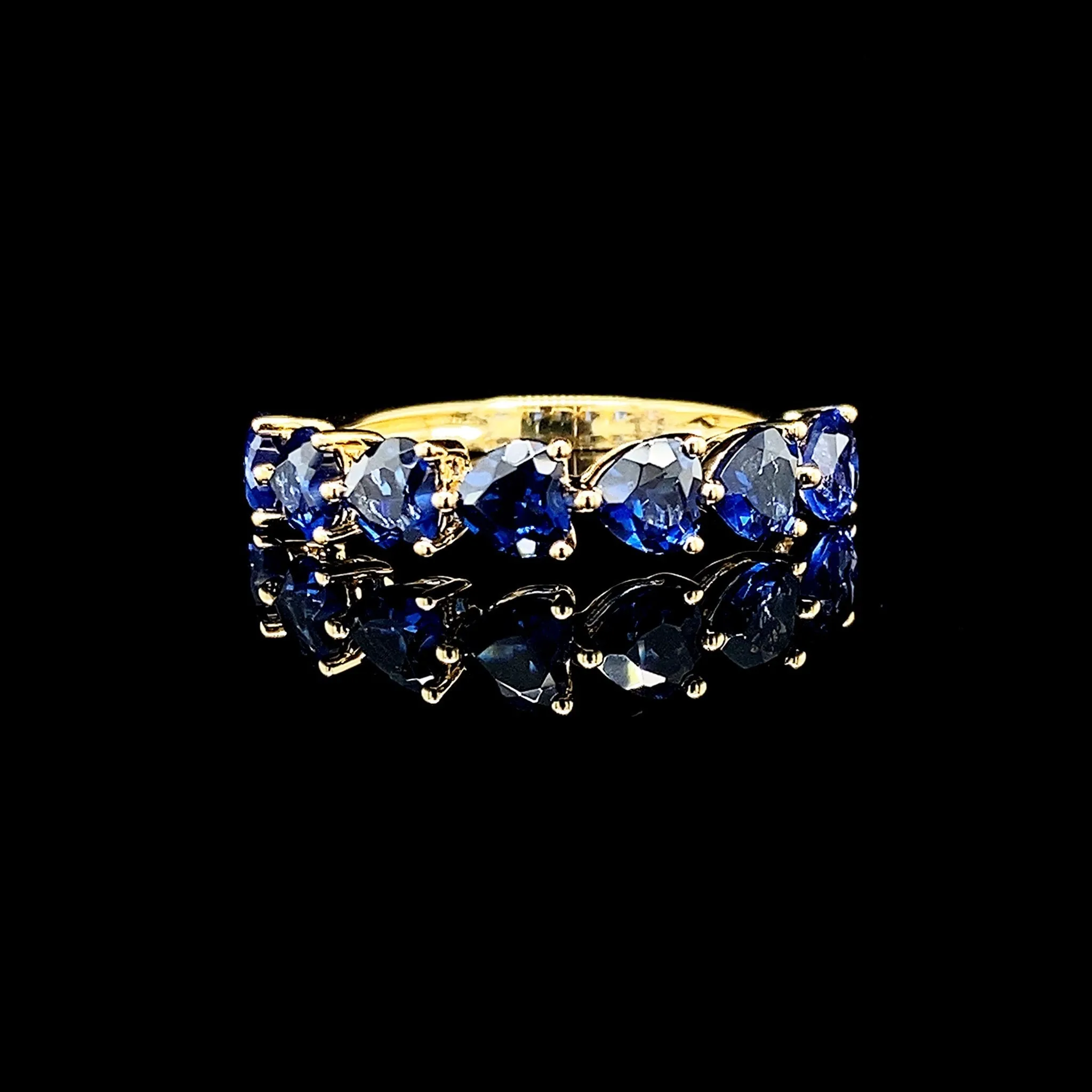 NEW Blue Sapphire Gemstones Heart Half Eternity Gemstones Ring 18kt