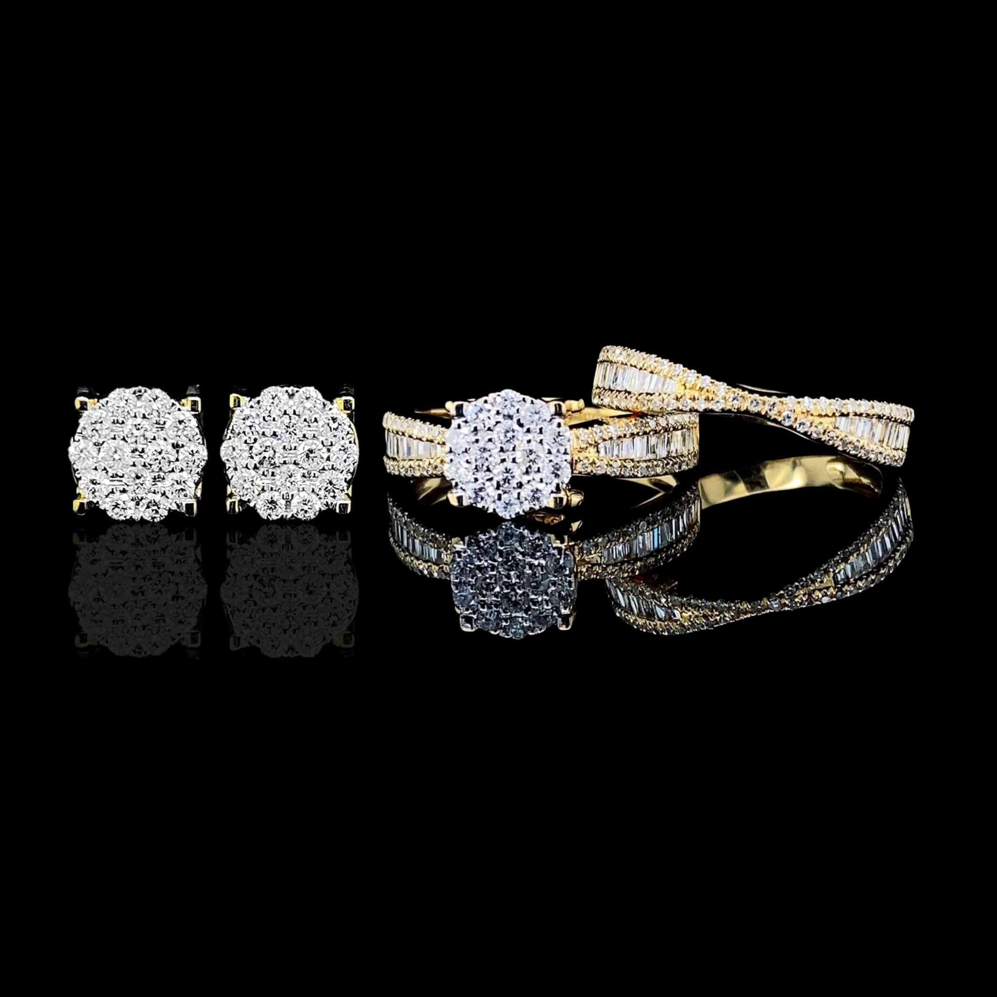 NEW Golden Classic Round Twin Pair Ring Diamond Jewelry Set 14kt