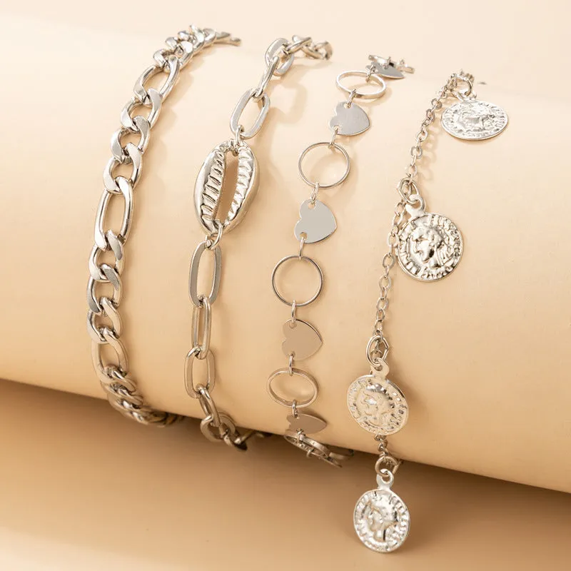 New Jewelry Alloy Double Layer Anklet Love Circle Piece Chain