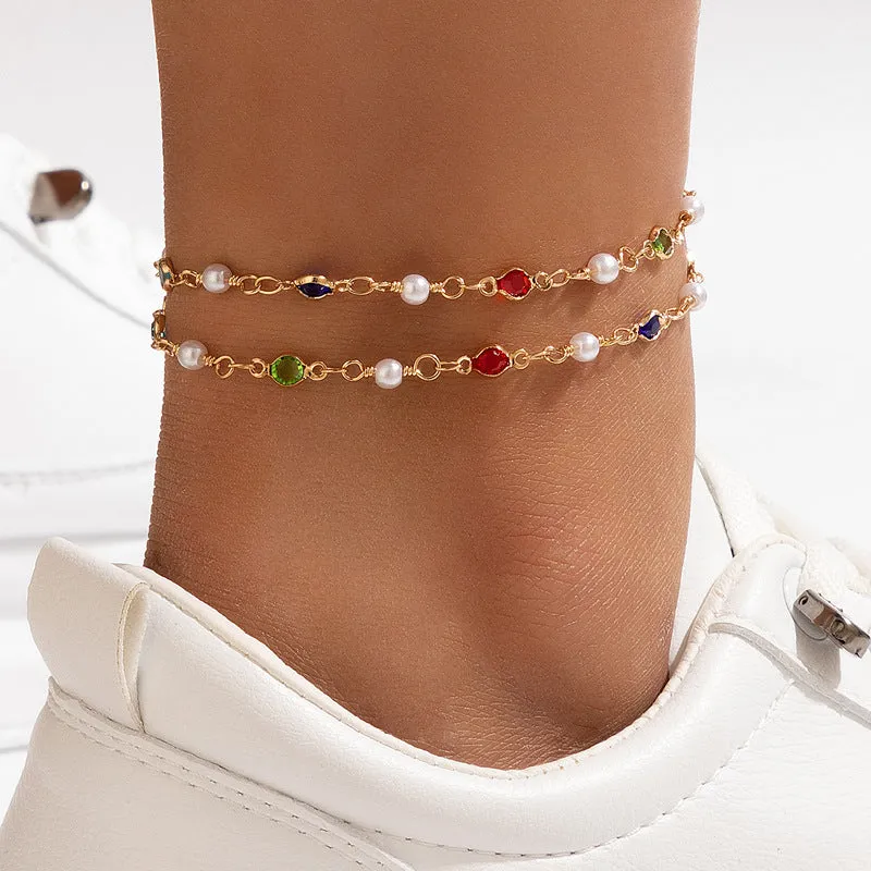 New Jewelry Alloy Double Layer Anklet Love Circle Piece Chain