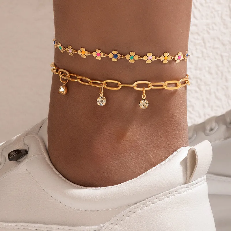 New Jewelry Alloy Double Layer Anklet Love Circle Piece Chain