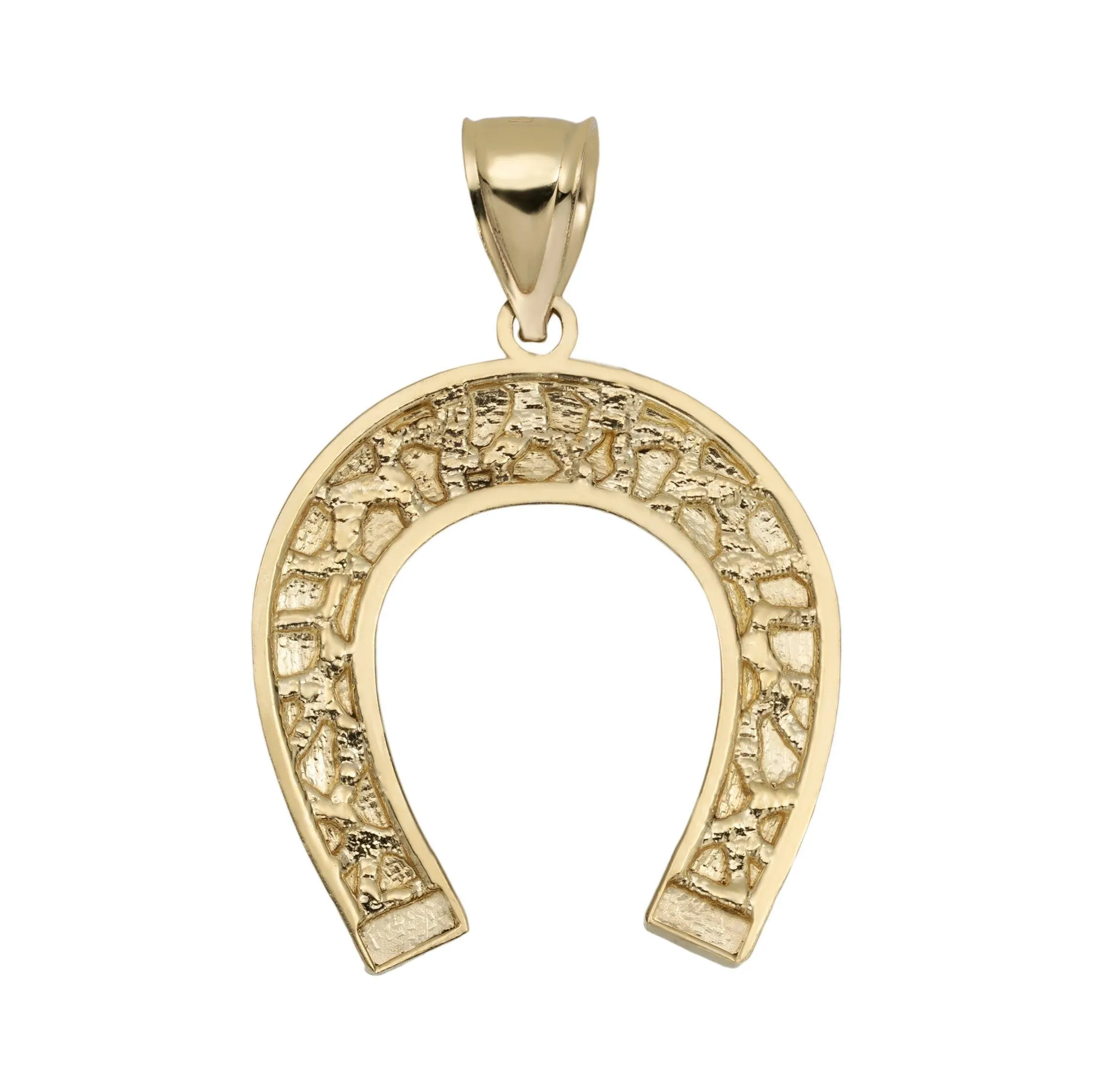 Nugget Style Horseshoe Pendant Solid 10K Yellow Gold