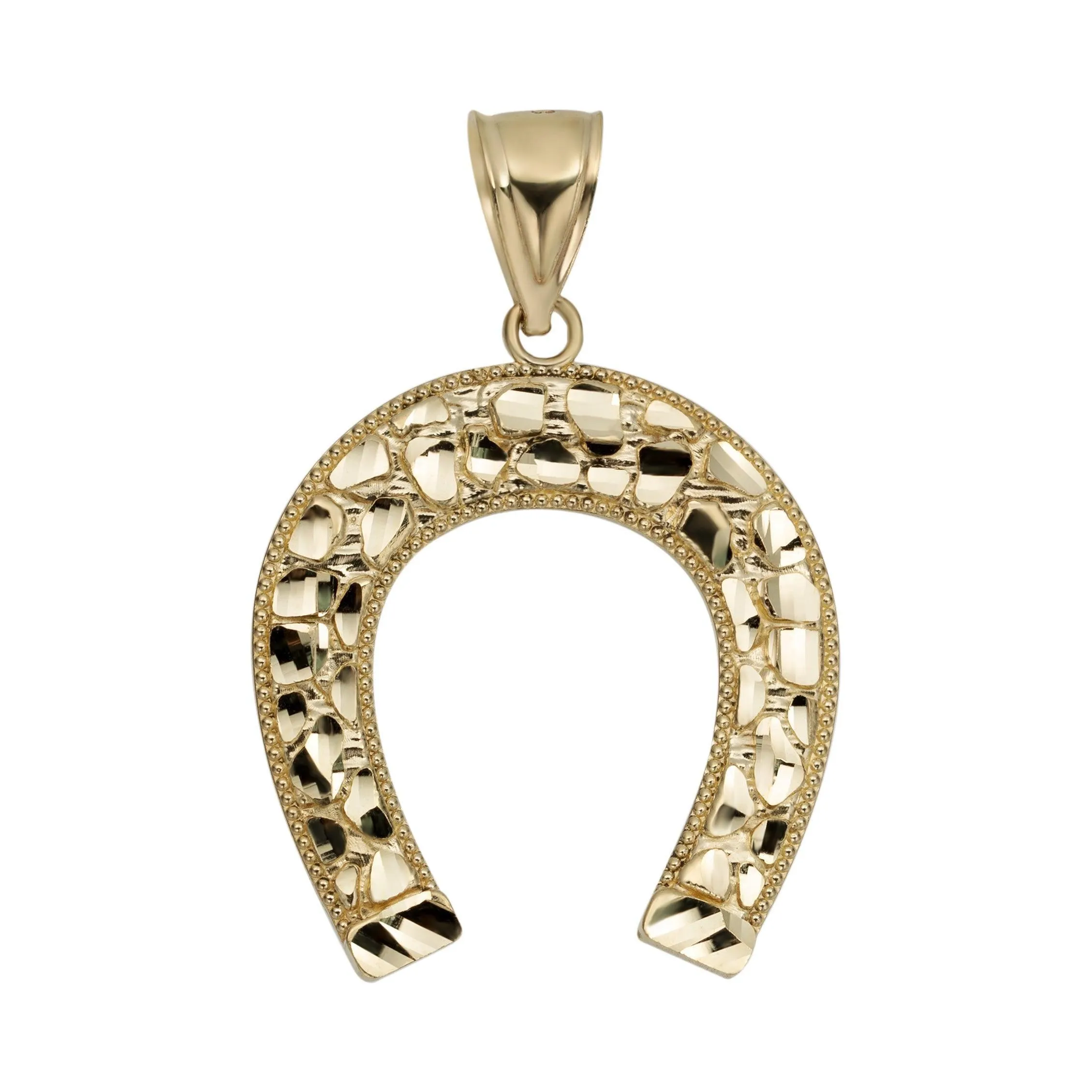 Nugget Style Horseshoe Pendant Solid 10K Yellow Gold