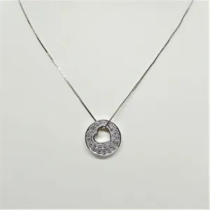 Open Heart-Shape Inside Circle Shape Diamond Necklace Pendant