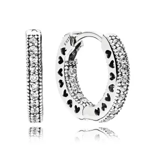 Pandora Hearts of Pandora Clear CZ 15MM Hoop Earrings