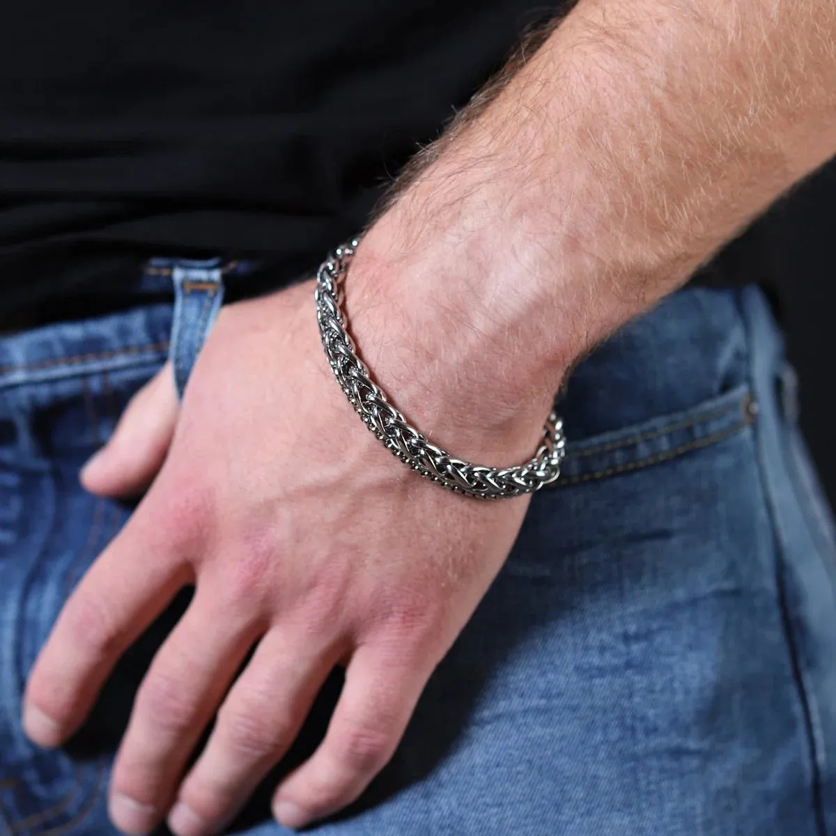 Perdido Stainless Steel Wheat & Box Chain Bracelet