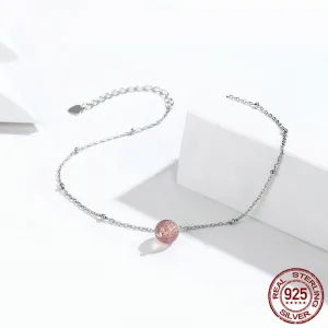 Pink Strawberry Crystal Anklet Sterling Silver S925 Platinum Plated