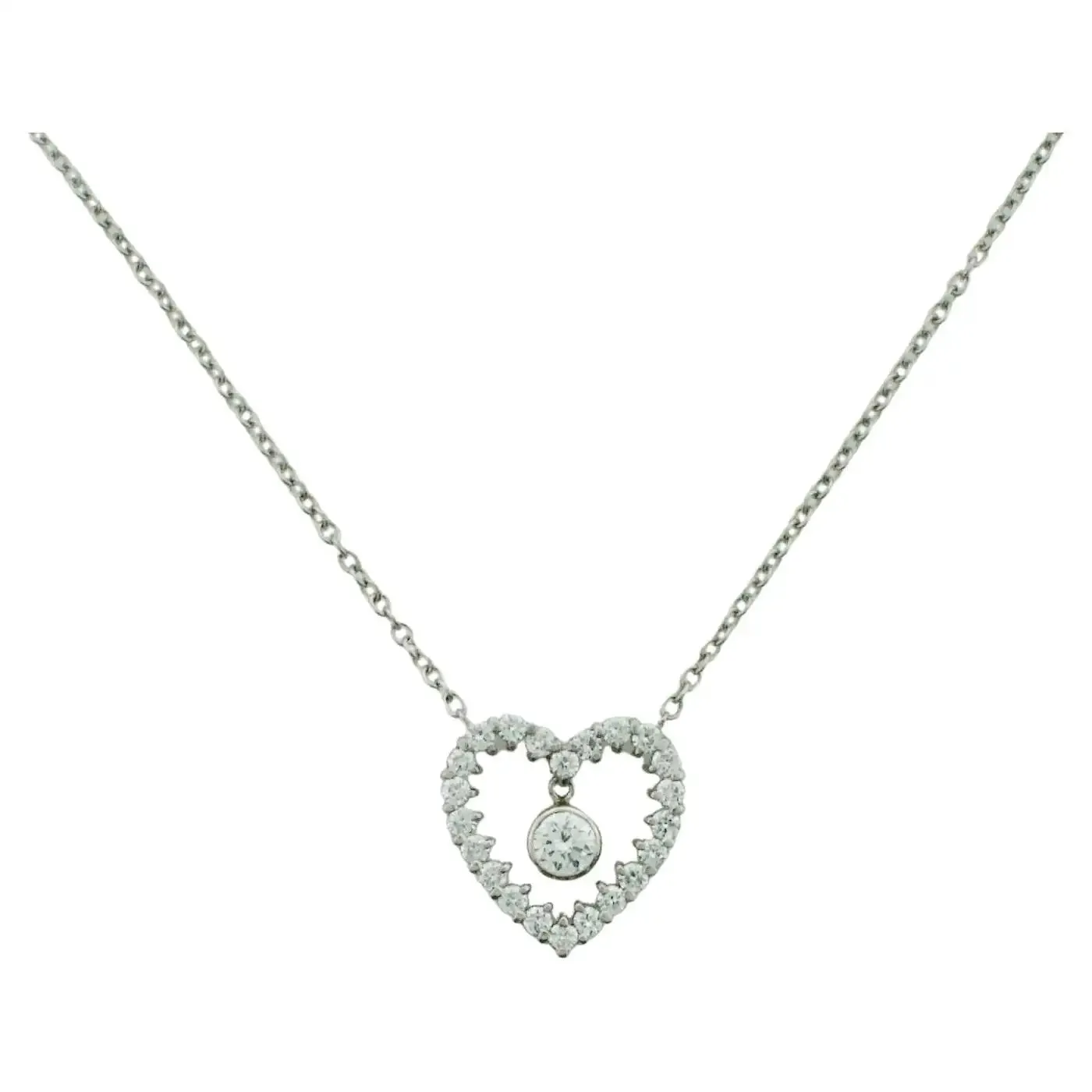 Platinum and Diamond Heart Necklace 1.05 Carats Total Weight