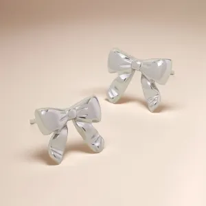 Platinum Plated Waterproof Bow Stud Earrings