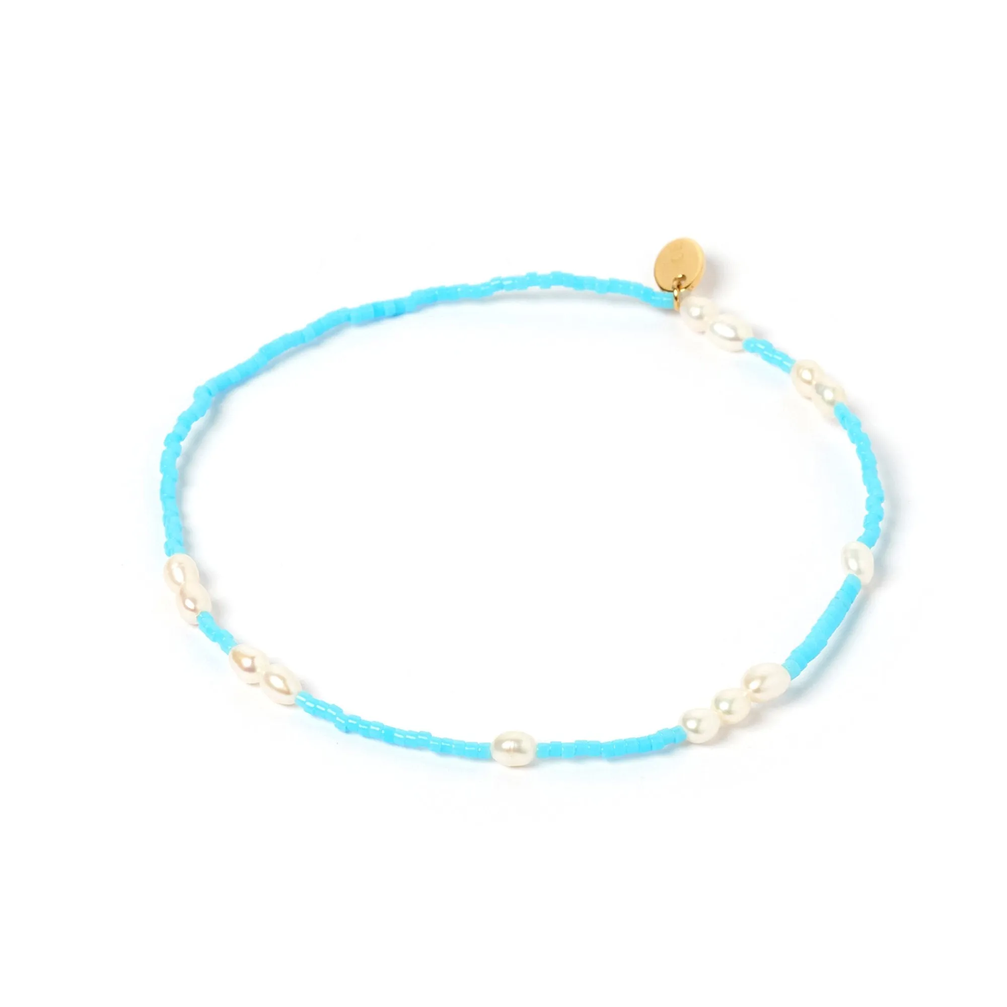 Poppy Pearl & Glass Beaded Anklet - Turquoise