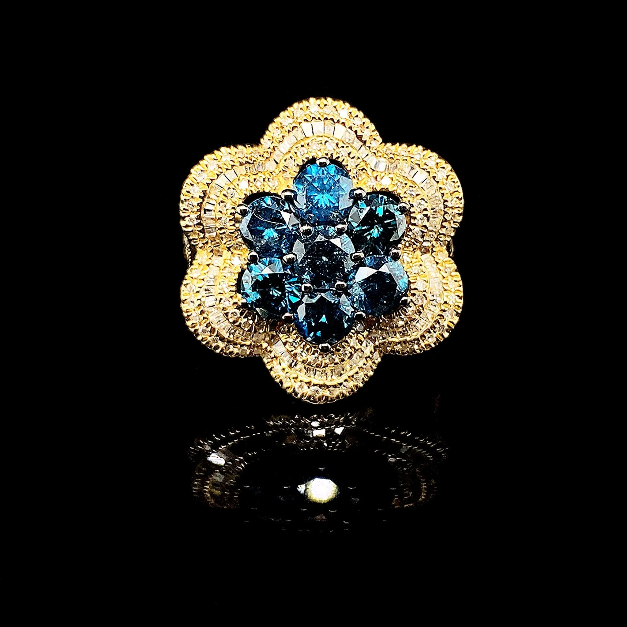 PREORDER | Golden Floral Fancy Blue Colored Diamond Ring 14kt