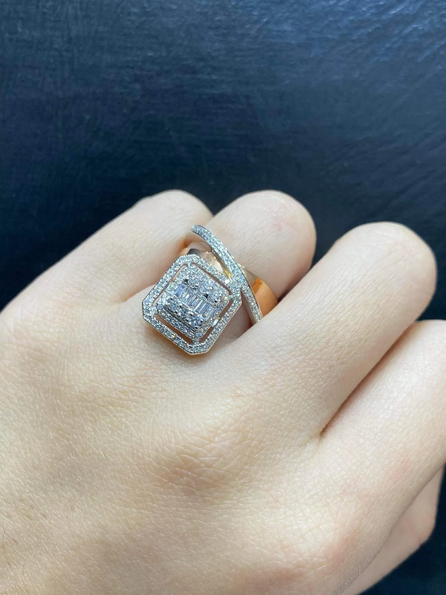 PREORDER | Multi-Tone Cushion Cocktail  Crossover Diamond Ring 14kt