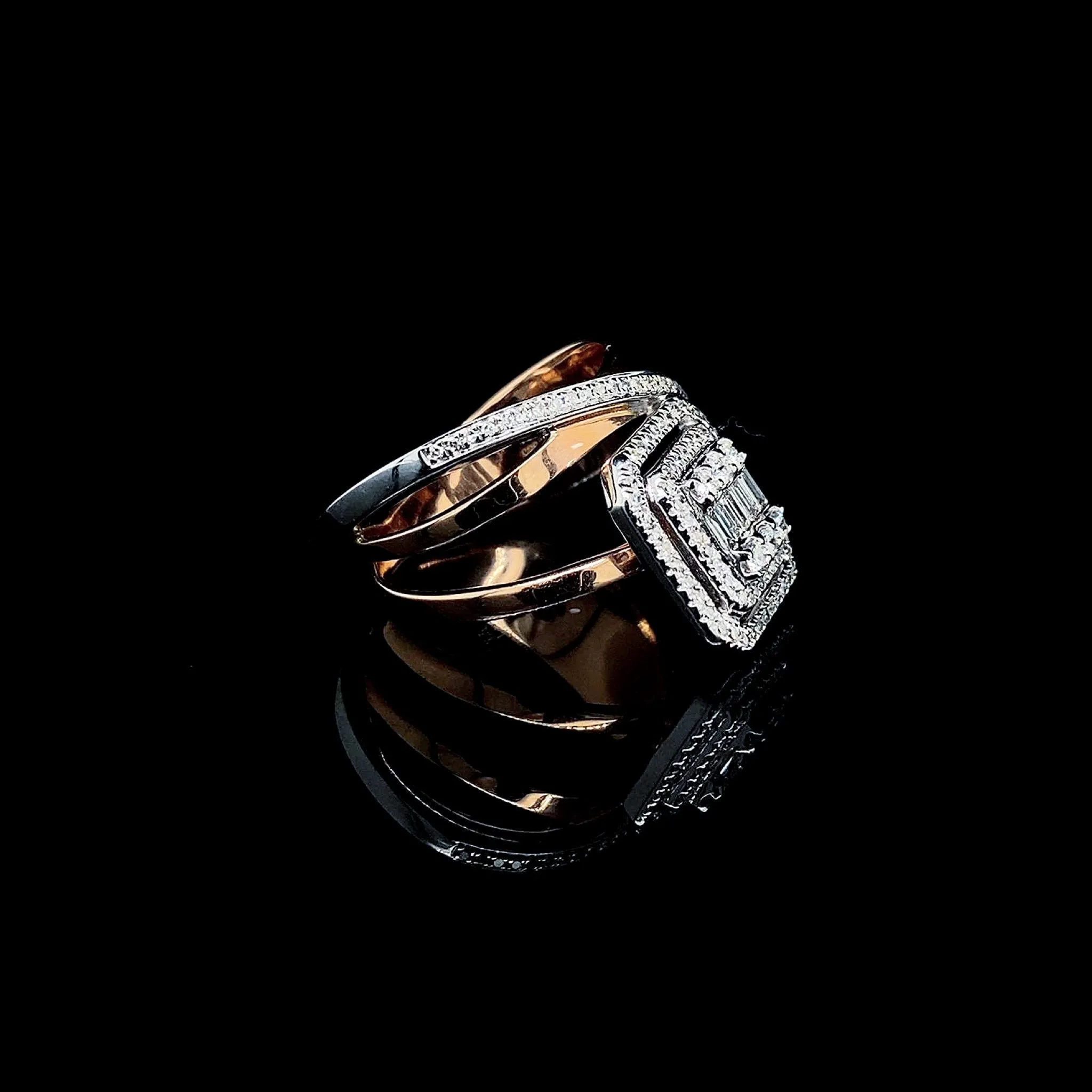 PREORDER | Multi-Tone Cushion Cocktail  Crossover Diamond Ring 14kt