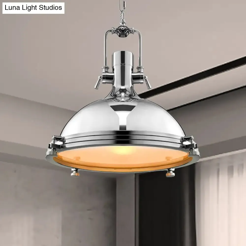 Retro Metal Head Pendant Lighting with Domed Shade - Stylish Dining Table Ceiling Light Fixture in Nickel/Chrome