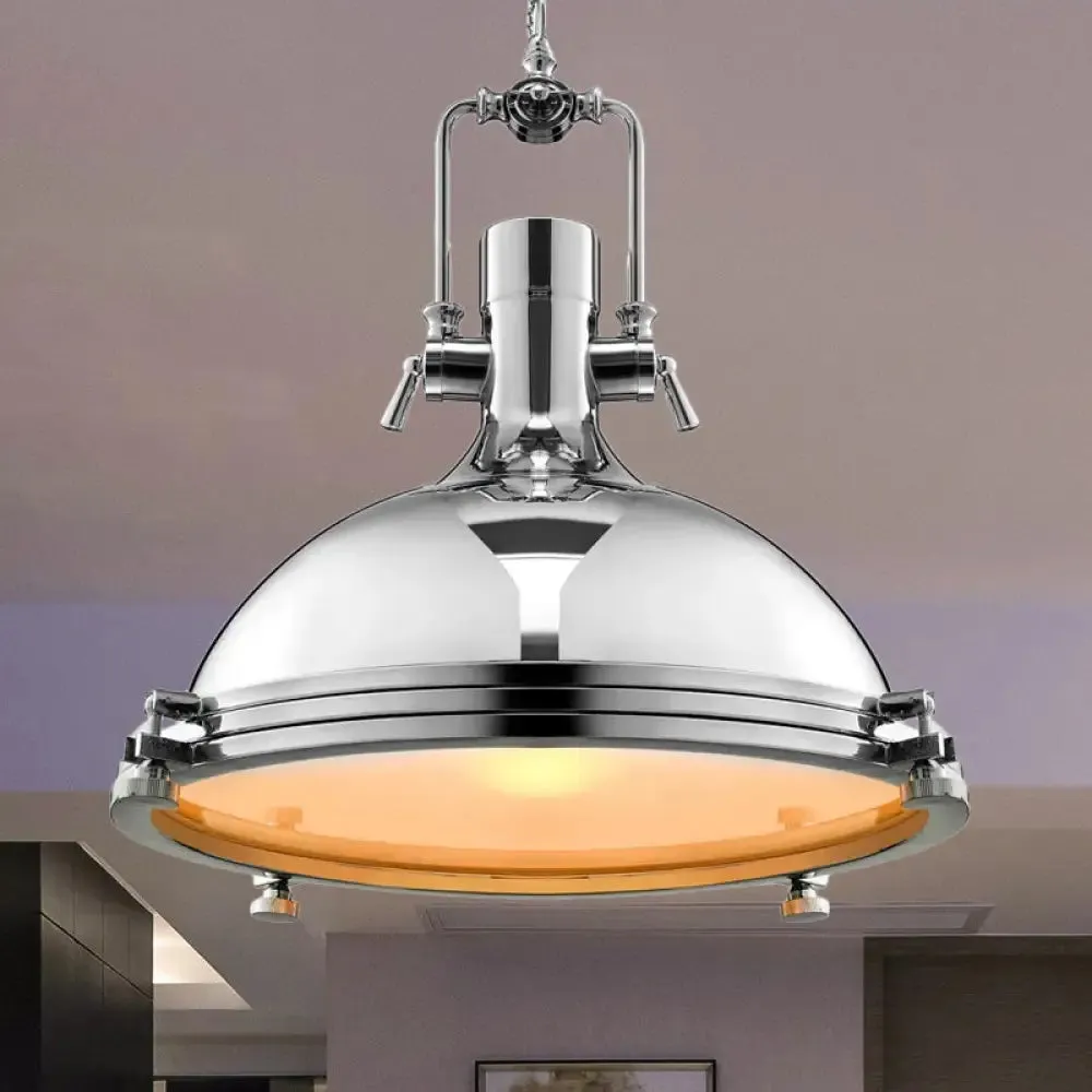 Retro Metal Head Pendant Lighting with Domed Shade - Stylish Dining Table Ceiling Light Fixture in Nickel/Chrome