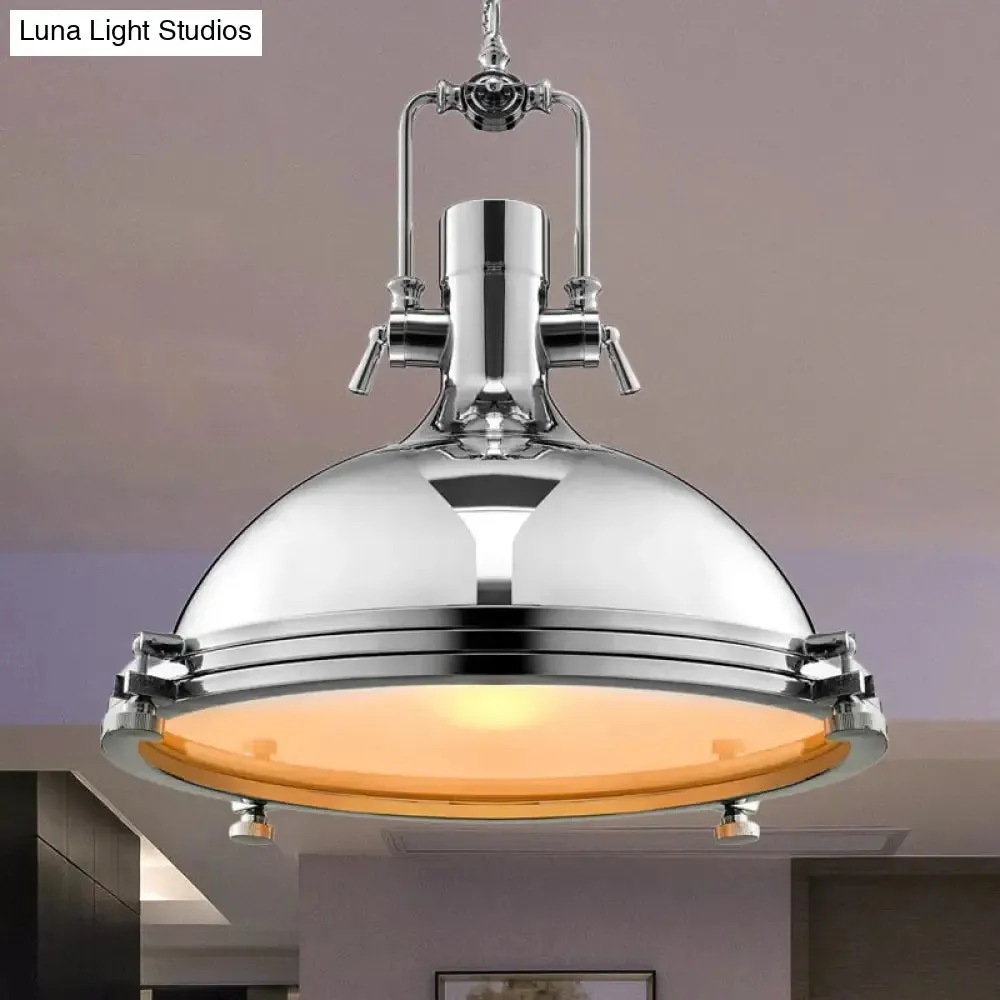 Retro Metal Head Pendant Lighting with Domed Shade - Stylish Dining Table Ceiling Light Fixture in Nickel/Chrome