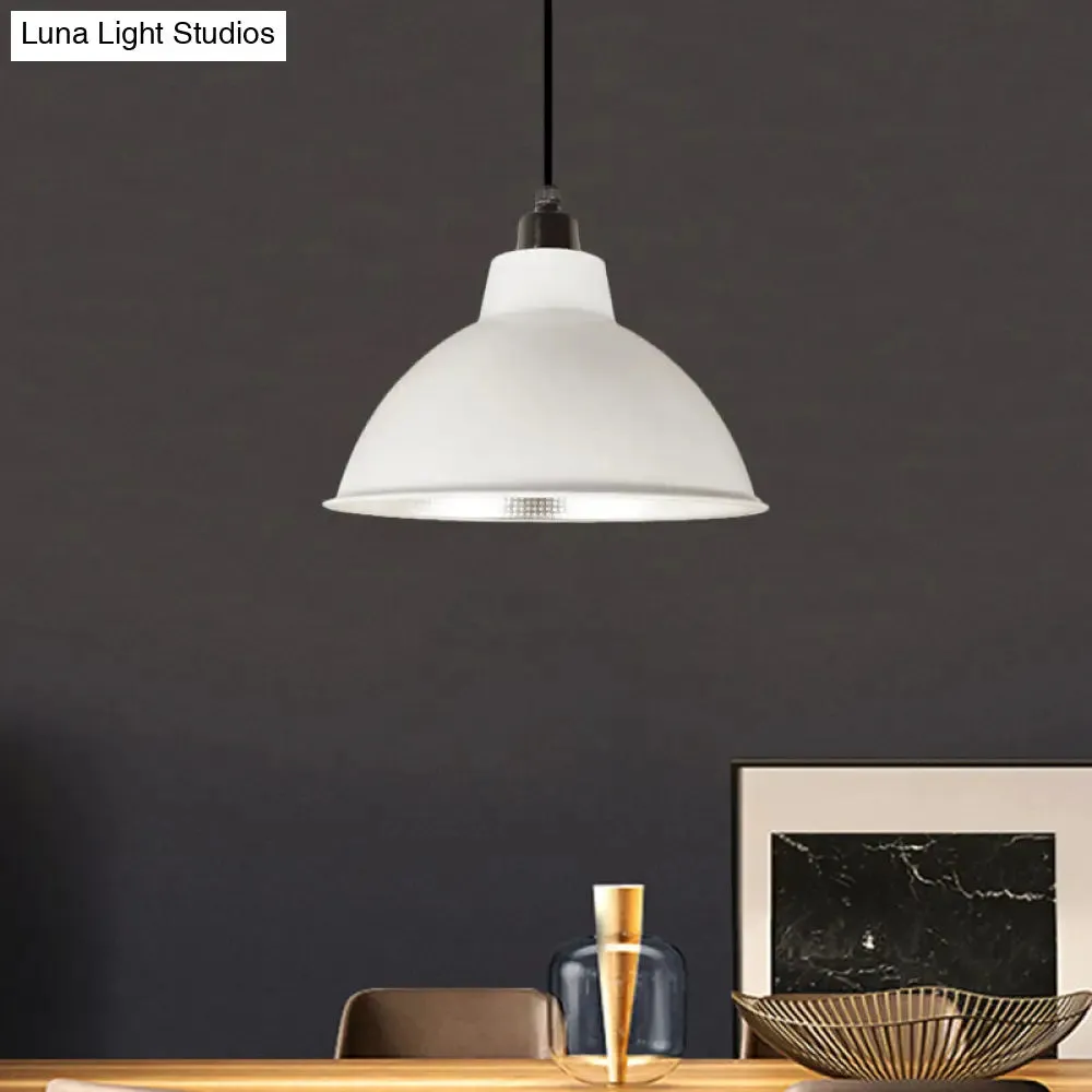 Retro Metallic Hanging Lamp - Stylish 1 Bulb Black/White Ceiling Fixture for Bowl Coffee Shop - Multiple Width Options (12"/14"/16")