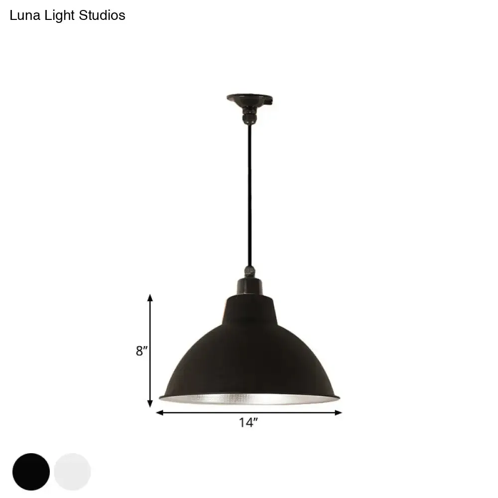 Retro Metallic Hanging Lamp - Stylish 1 Bulb Black/White Ceiling Fixture for Bowl Coffee Shop - Multiple Width Options (12"/14"/16")