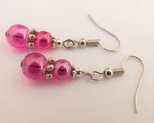 Rich Pink Lustre Bead Earrings