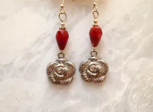 Rose with Red Crystal Earrings