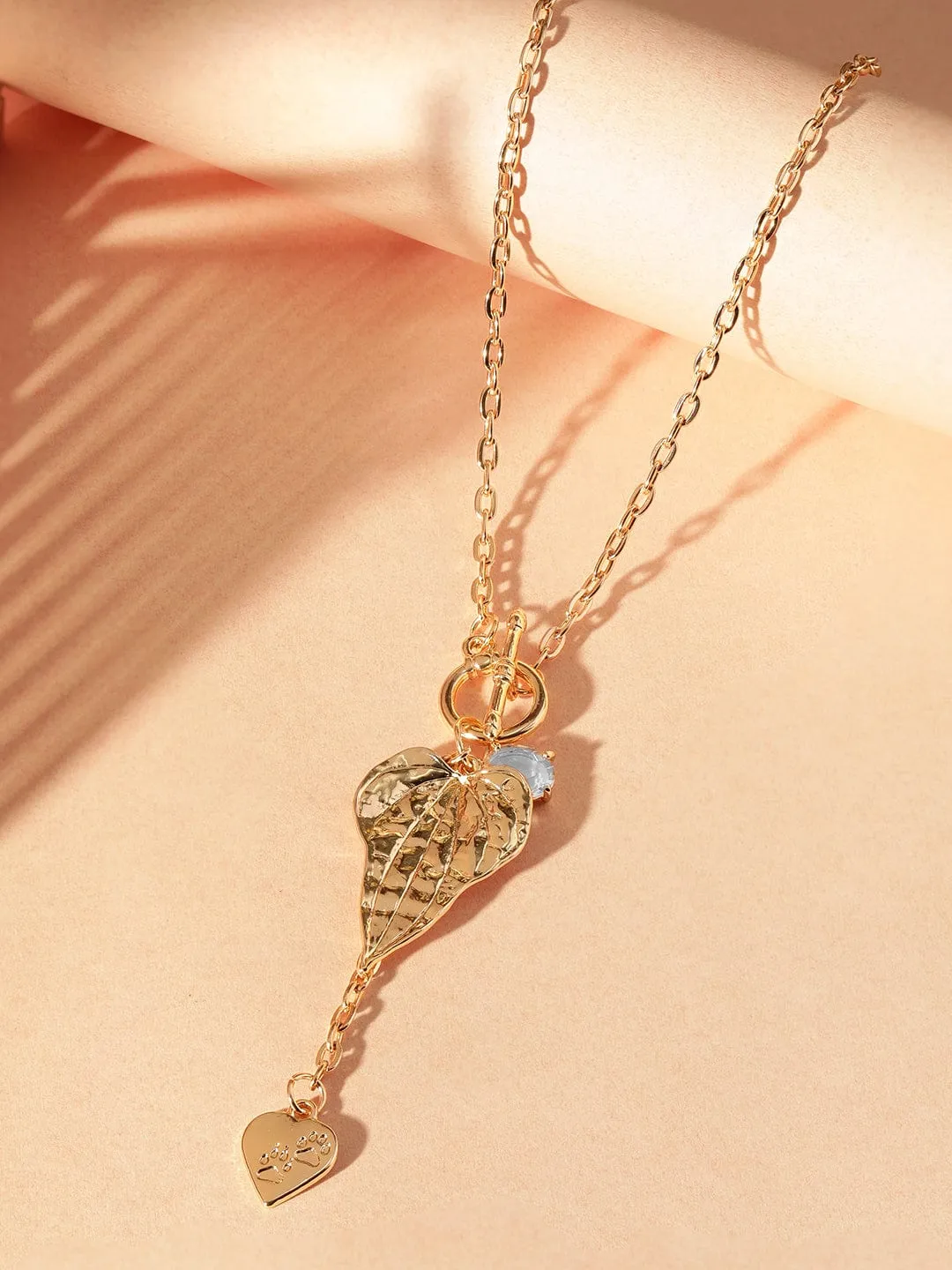 Rubans Voguish 22K Gold plated Link chain heart charm contemprory copper necklace