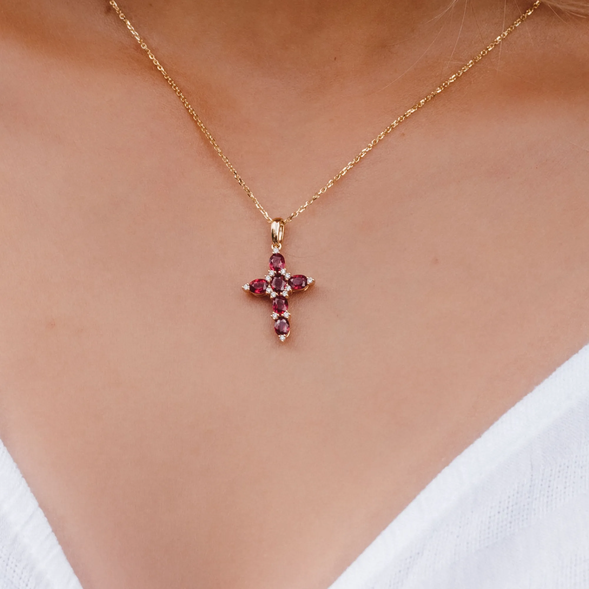 Ruby & Diamond Cross Pendant