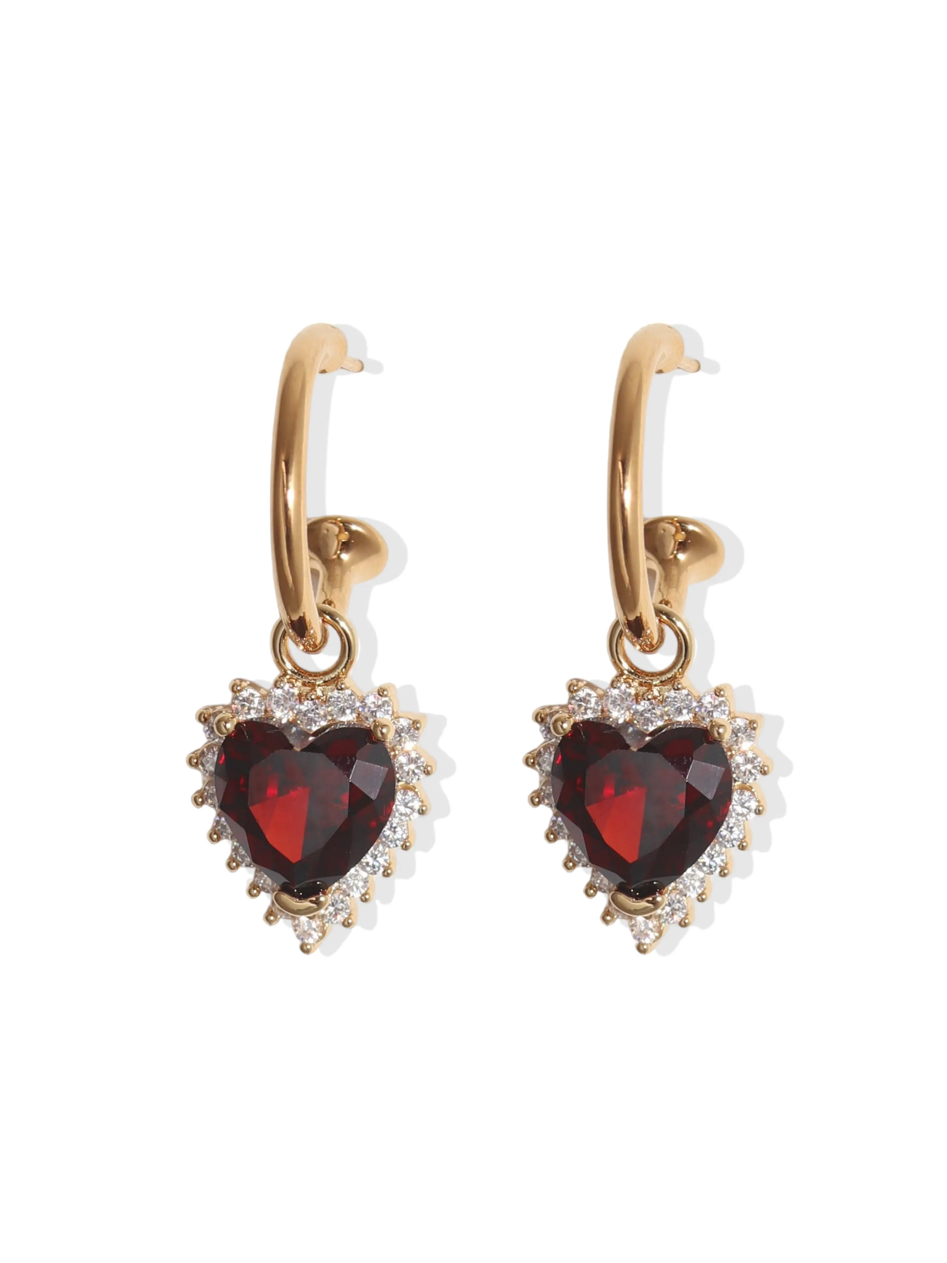 Ruby Heart Hoops