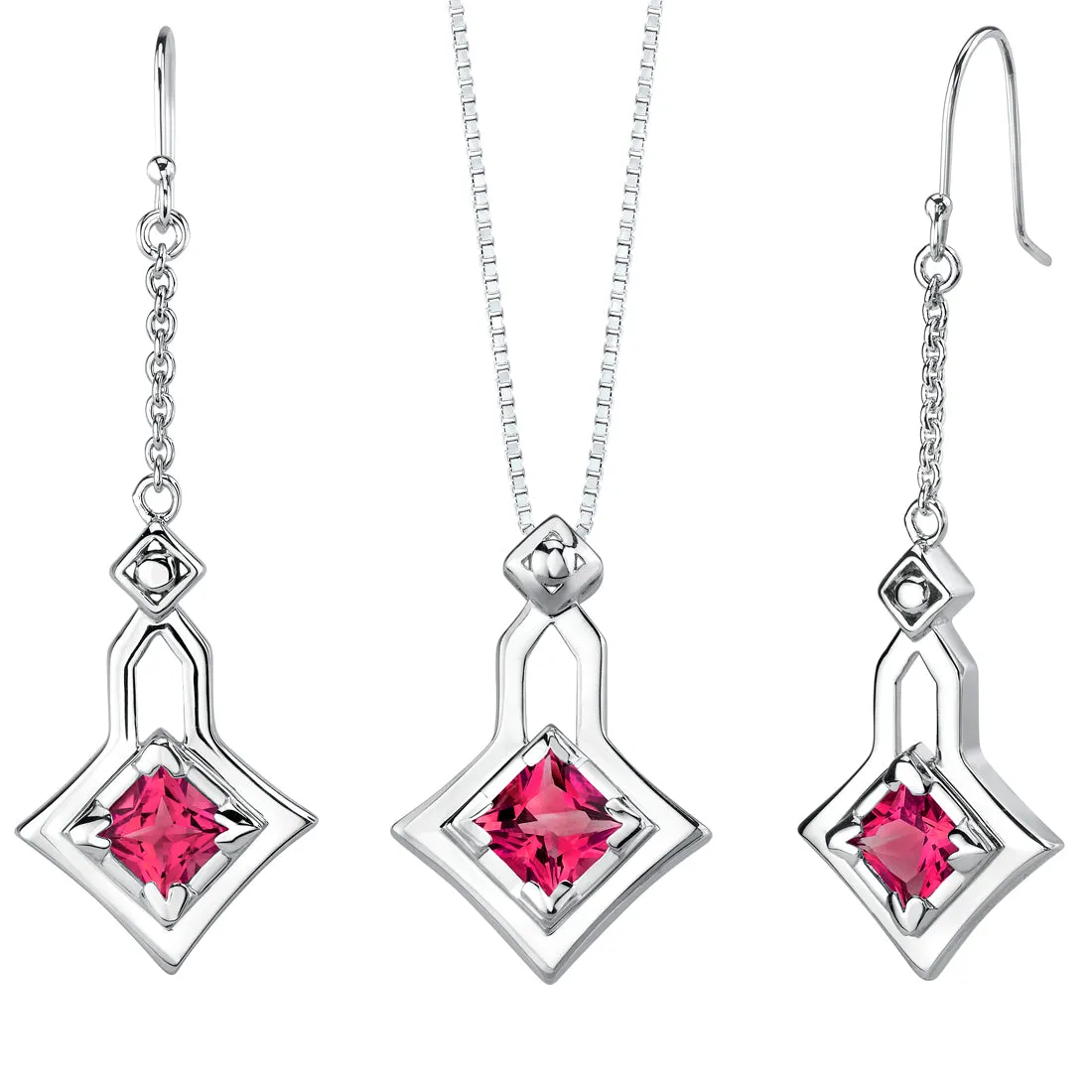 Ruby Pendant Earrings Set Sterling Silver 4.5 Carats